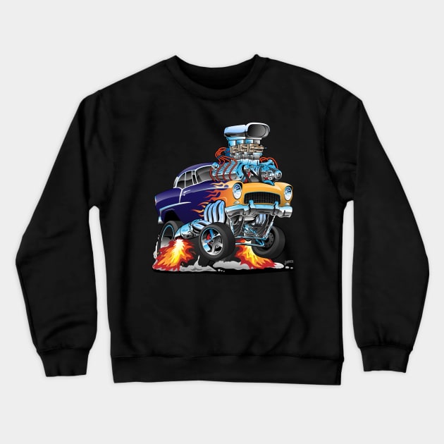 Classic Fifties Hot Rod Muscle Car Cartoon Crewneck Sweatshirt by hobrath